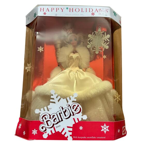 Vintage 1989 Happy Holidays Barbie Doll with Snowflake Ornament Mattel 3523 NEW - Picture 1 of 14